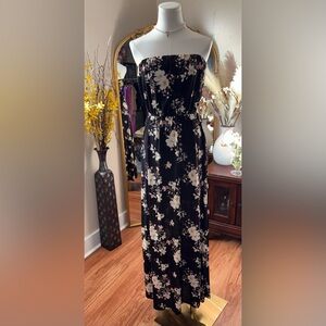 Stella Tweed Black Floral Sleeveless lined Maxi Dress Large